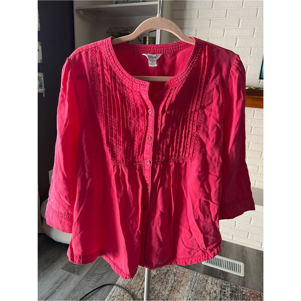 Intro Button-Front Pintuck Blouse